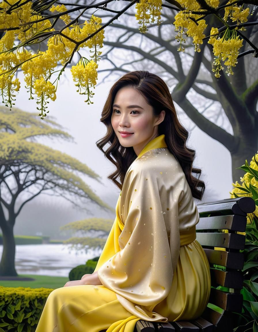 Chiaroscuro Oil Painting of Woman in Garden