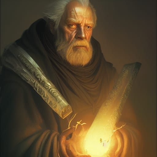 Old Wizard Portrait in Art Nouveau Style