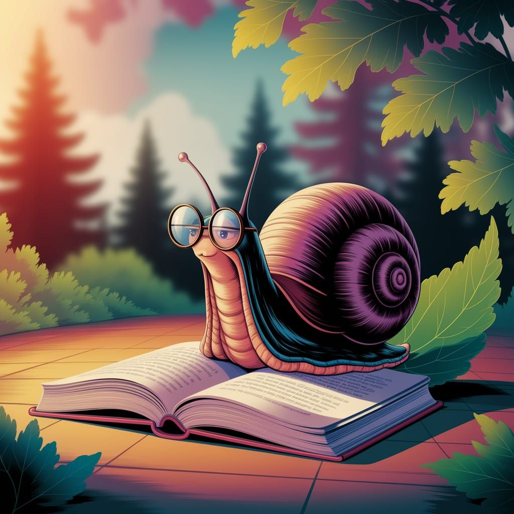 Book Snail Reading in Manga Style