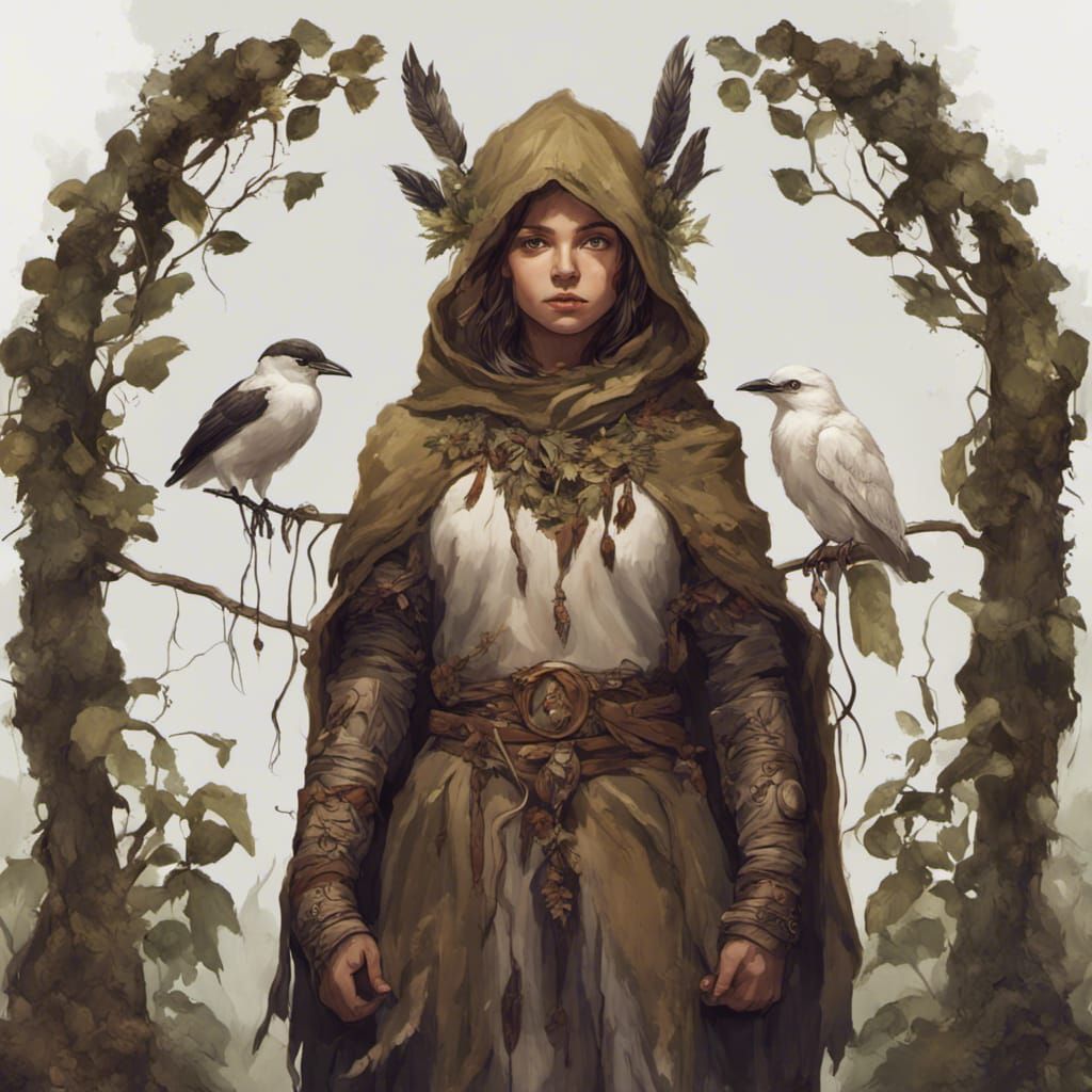 Halfling Druid with Crow: Fantasy Art in 8k