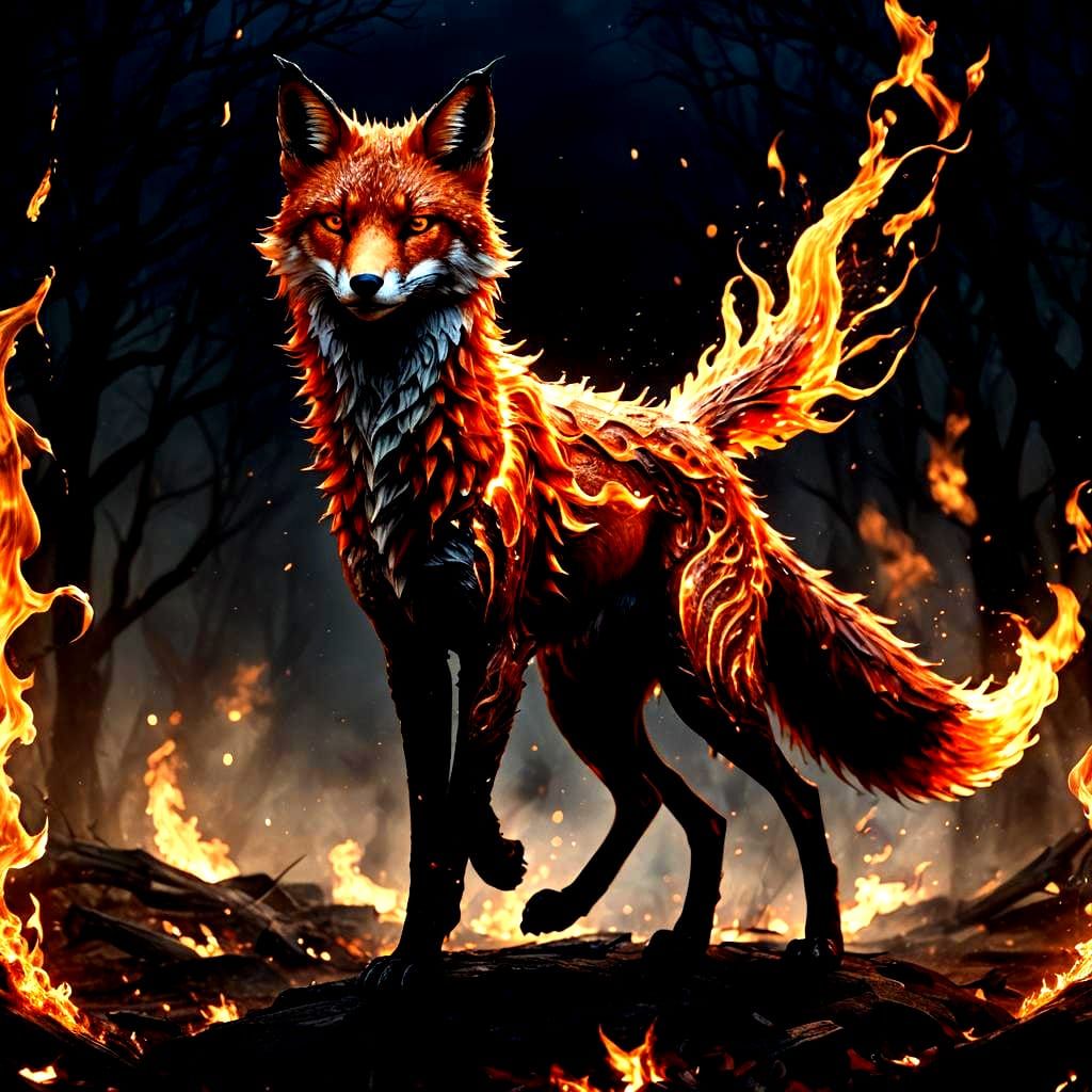 Fiery Fox Walking Under Night Sky