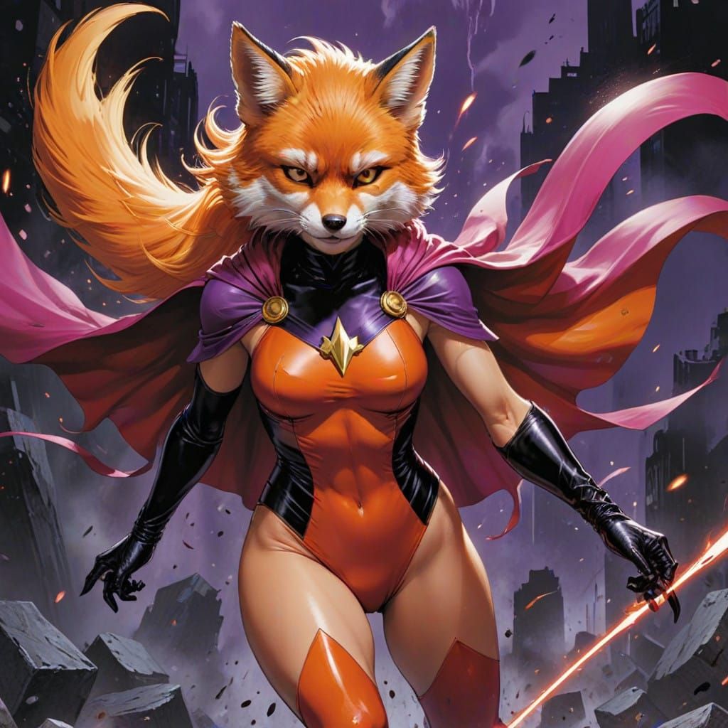 Comic Book Style Heroine Battles Feline Foe