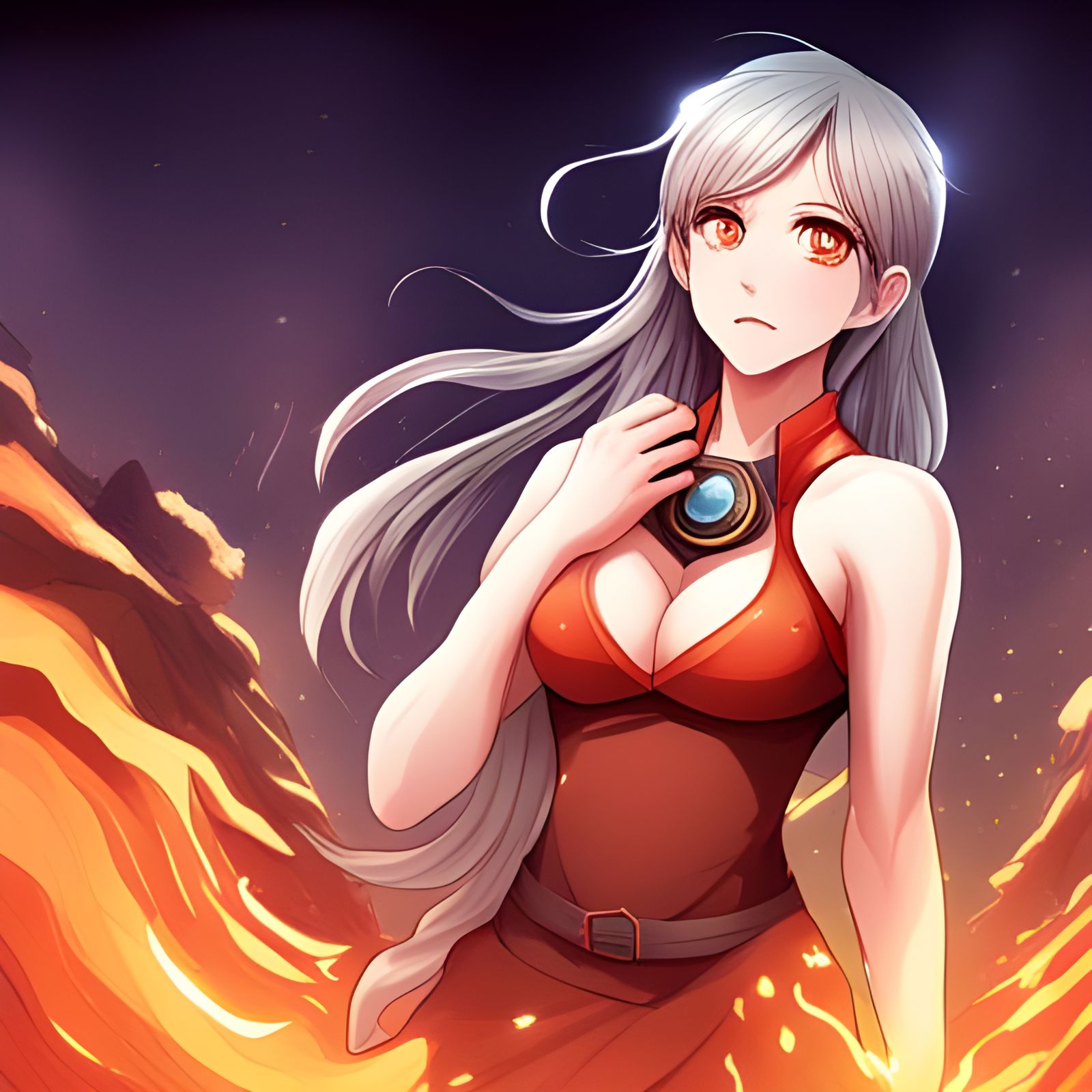 Volcanic Goddess in Scorching Landscape, Manhwa Style