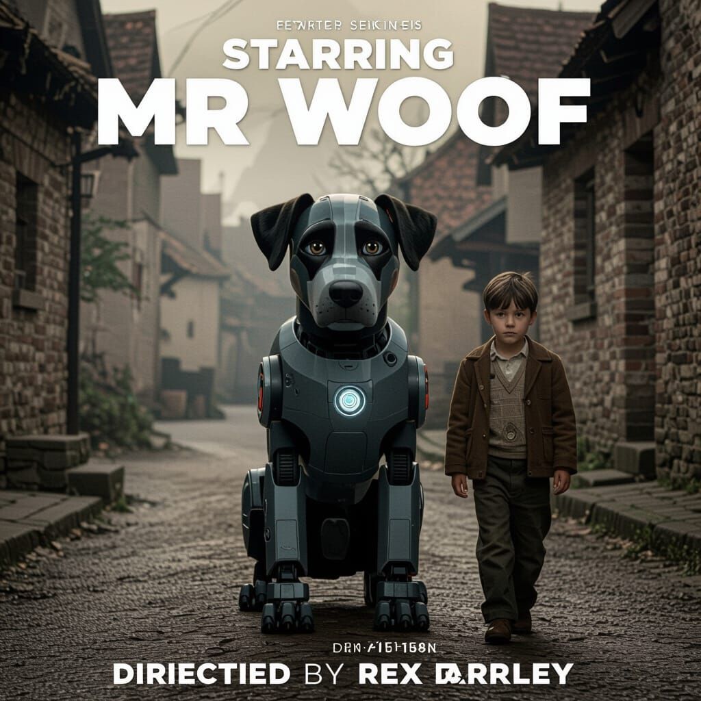 Robotic Dog Detective Movie Poster in Hyperrealistic Style