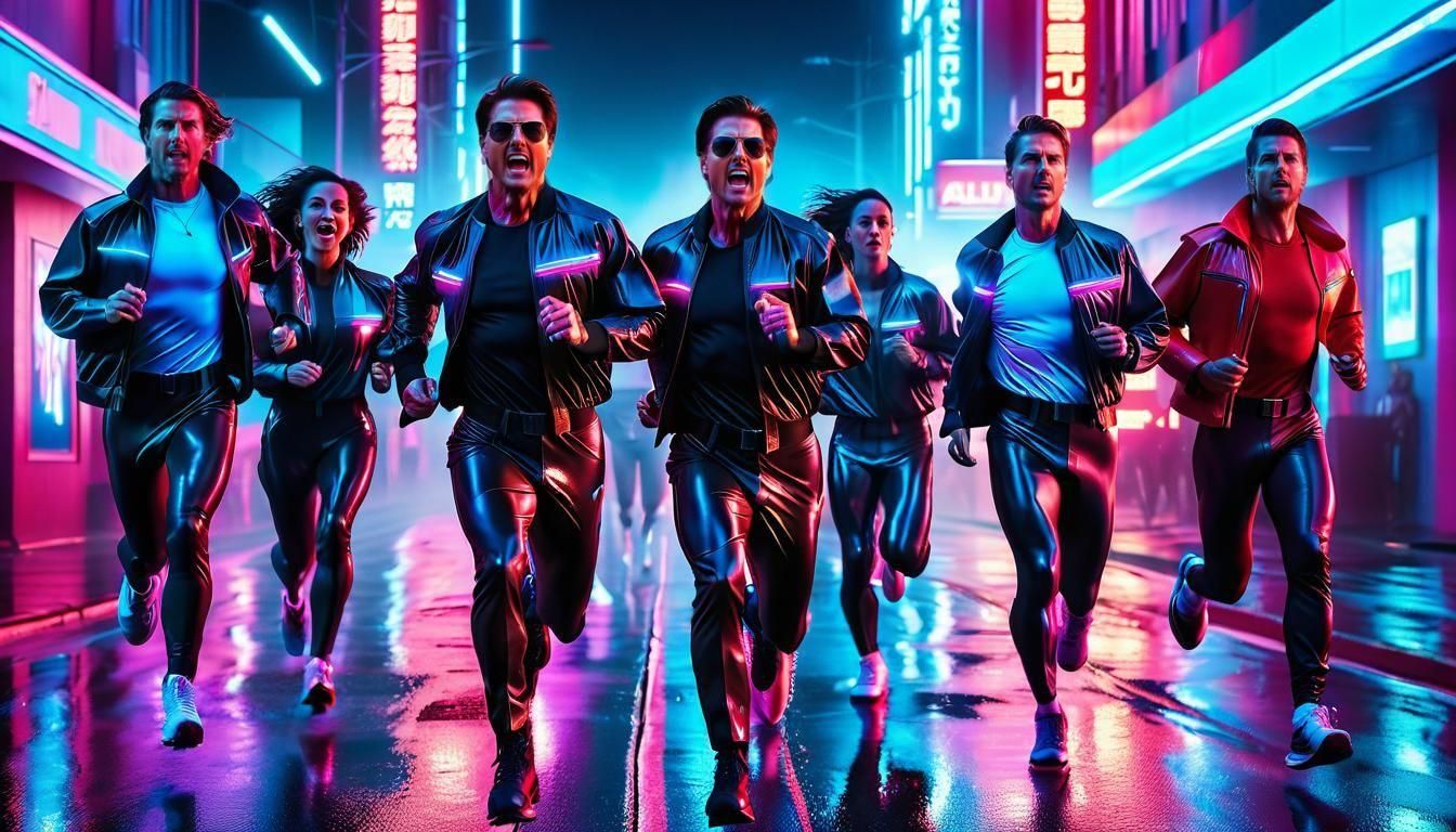 Hyperdetailed Synthwave Runners in Blue and Red