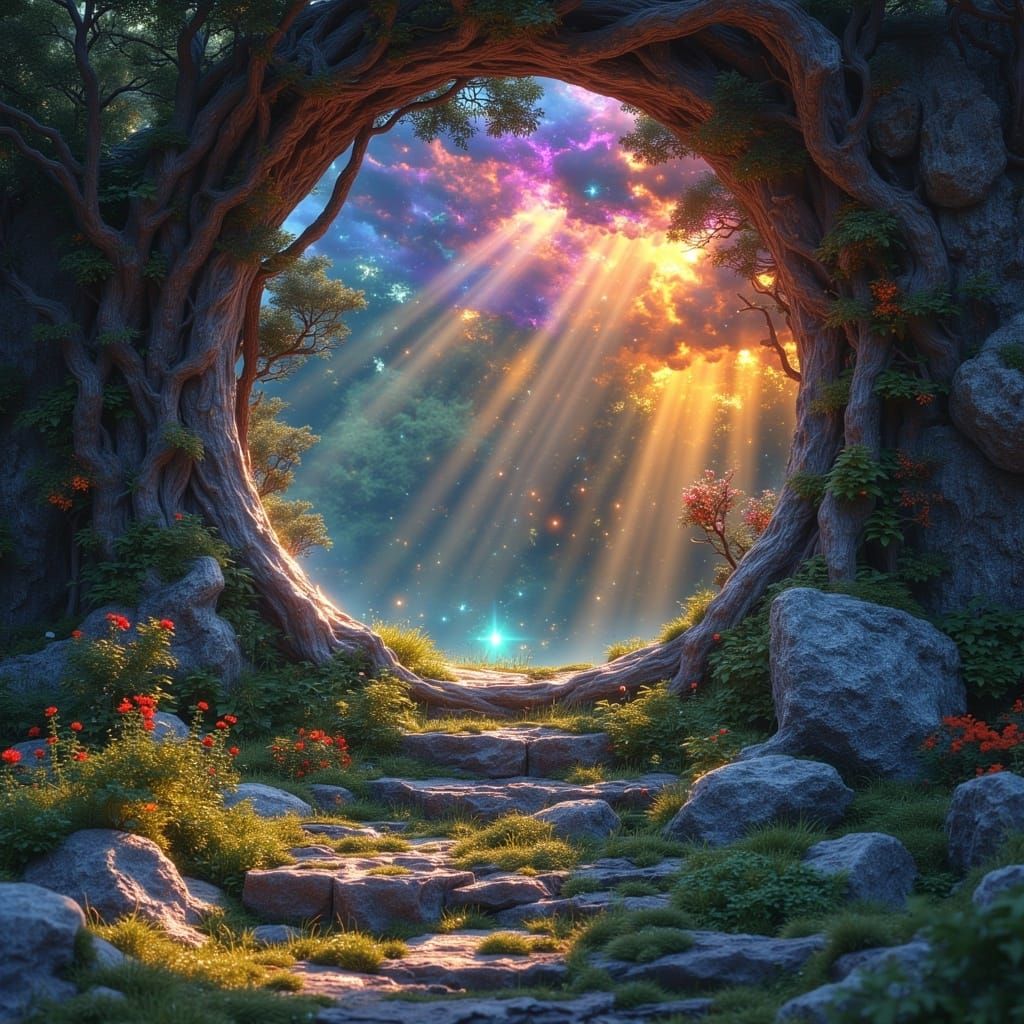 Ethereal Fairy Portal in a Thunderstorm Fantasy Scene