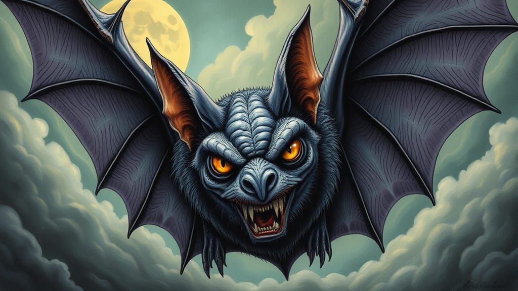 Giant Bat with Veiny Wings in Lowbrow Art Style