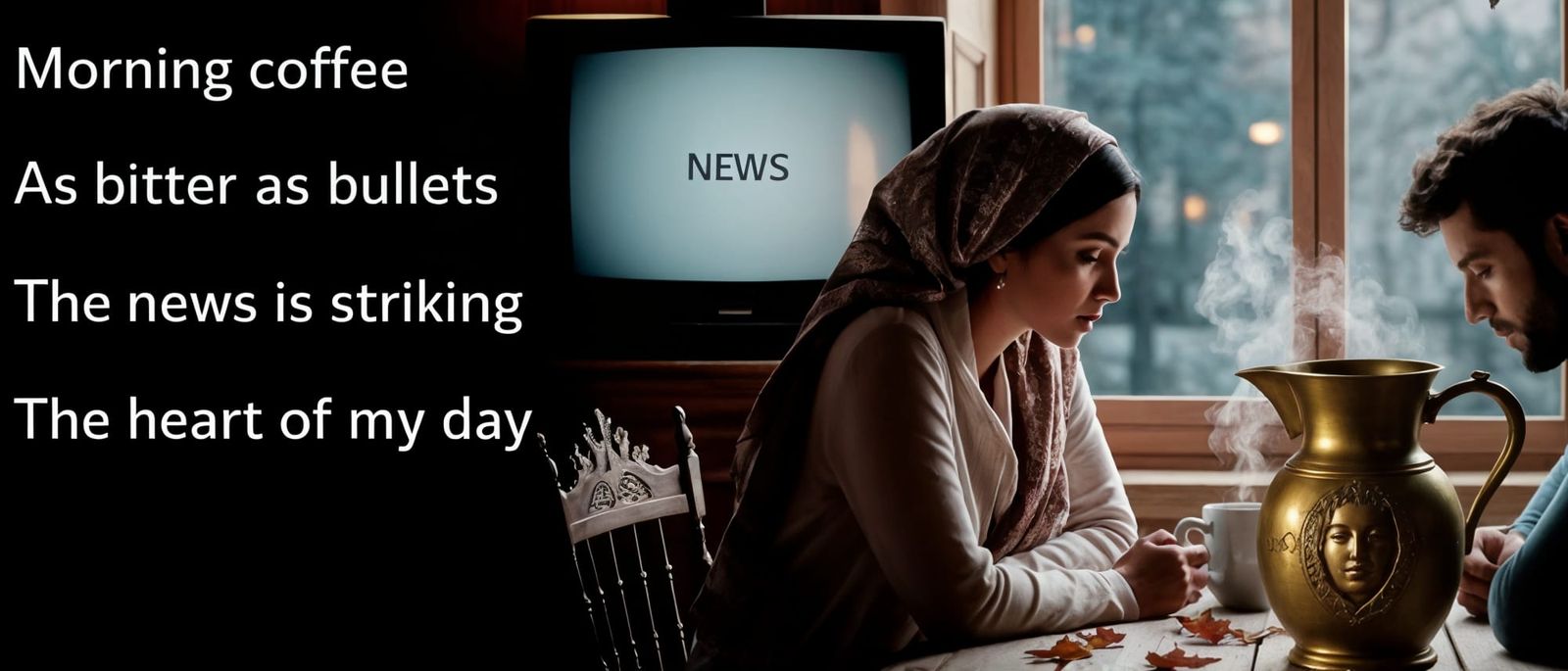 Poignant Poem on Coffee Table with Palestinian Couple