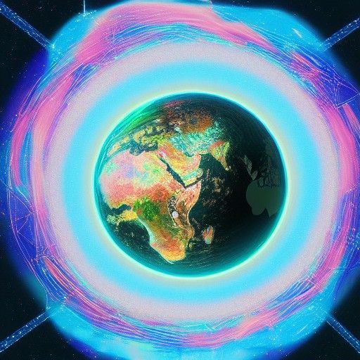 Cosmic World: Holographic Astral Illustration in Mixed Media