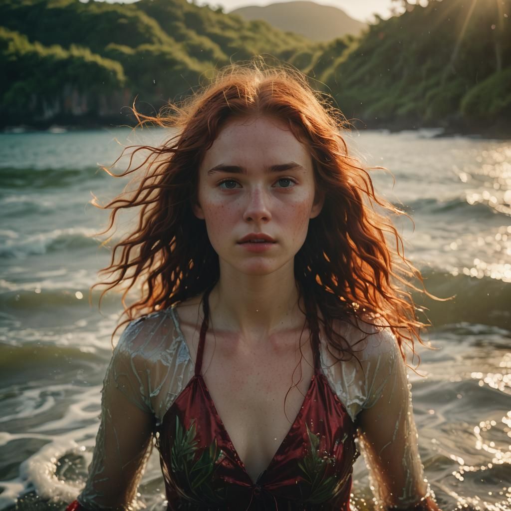 Scottish Woman in Warm Sea, Dreamy Photography