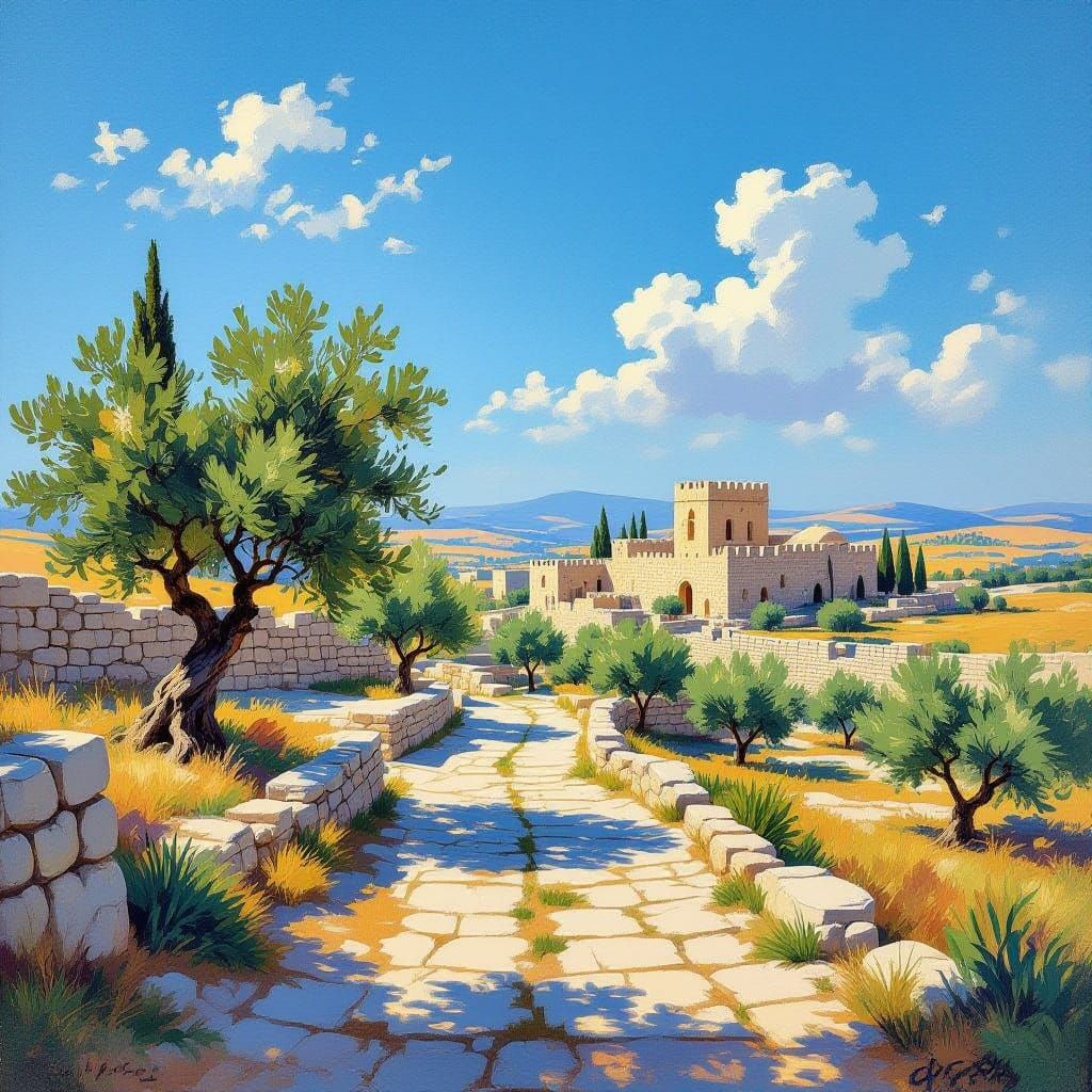 Peaceful Israeli Landscape: Ancient Stones & Olive Trees