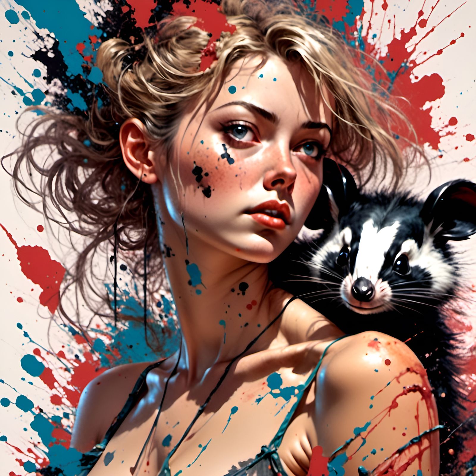 Skunk-Haired Pin-Up Girl in Graffiti Style