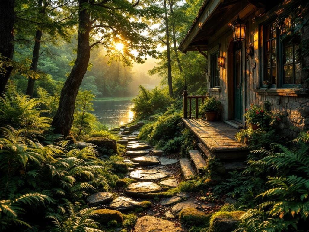 Golden Summer Evening Forest View