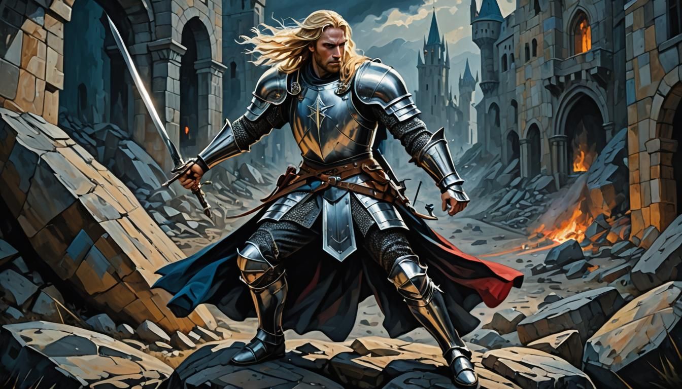 Medieval Knight Defending Pass in Cubist Style