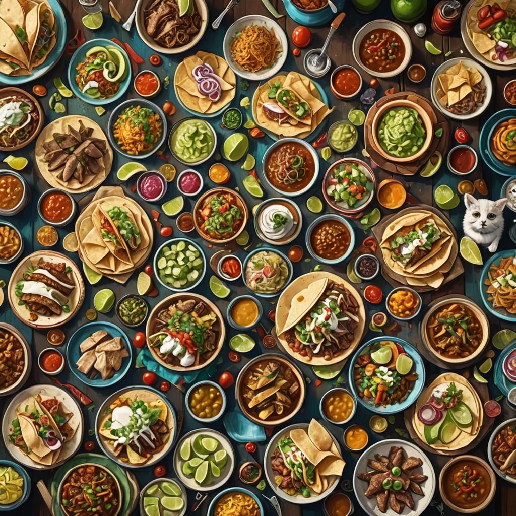 Festive Taco Bar with Eager Dog and Cat