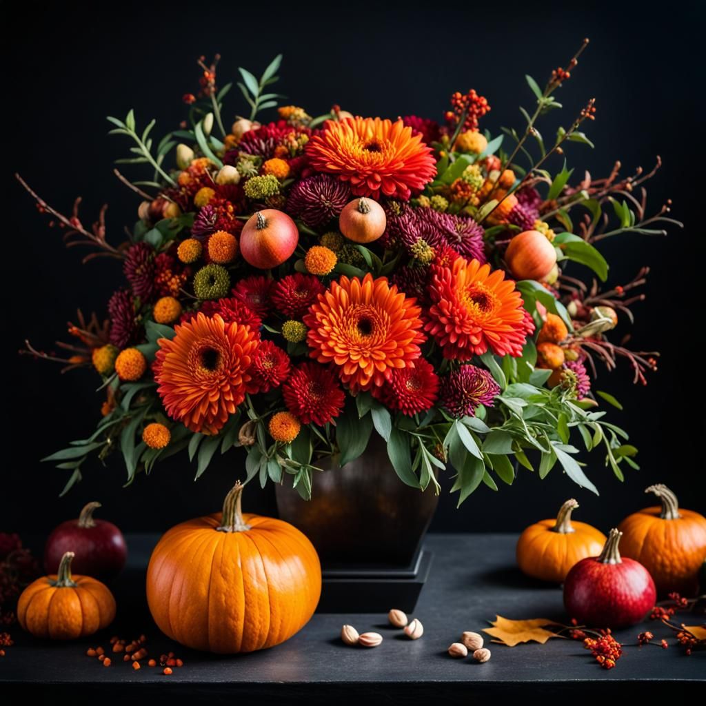 Vibrant Autumn Bouquet Still Life in Graffiti Art Style