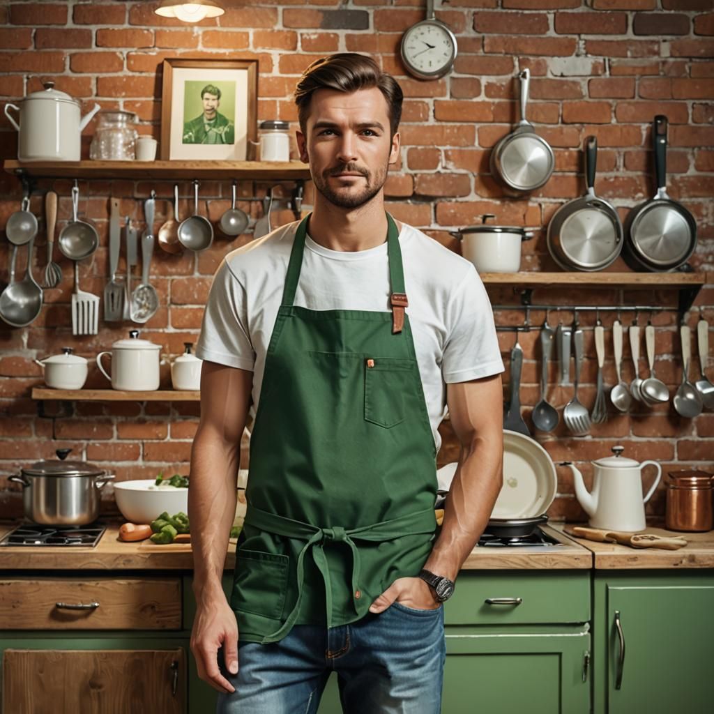 Man in Retro Kitchen: Cinematic Photorealistic Portrait