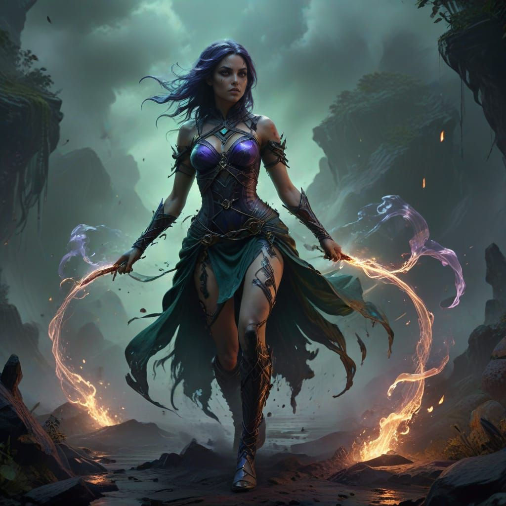 Shadow Elf Assassin in Smoky Hues, Clad in Shifting Fabric