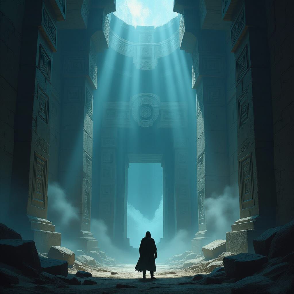 Explorer Enters Ancient Dwemer Ruins in Ethereal Light