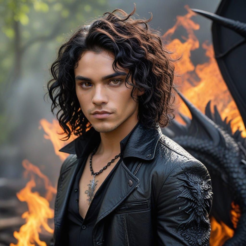 Gothic Werecreature Goddess with Wild Curls and Amber Eyes