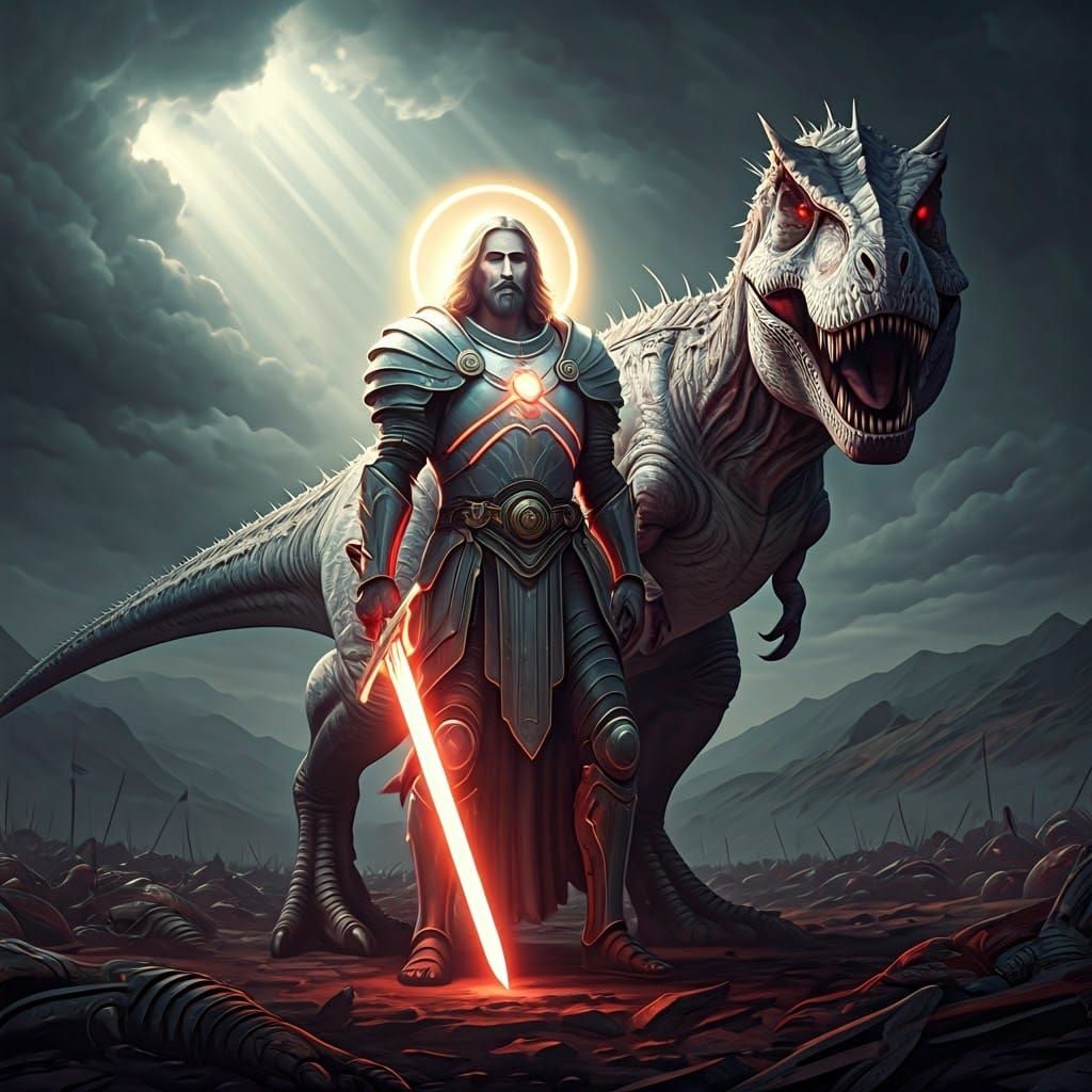 Jesus Christ and T-Rex Warrior in Pearl Armor
