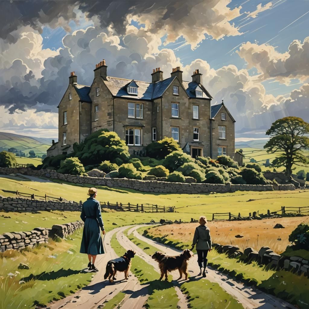 Expressionist Yorkshire Dales Home with Dog