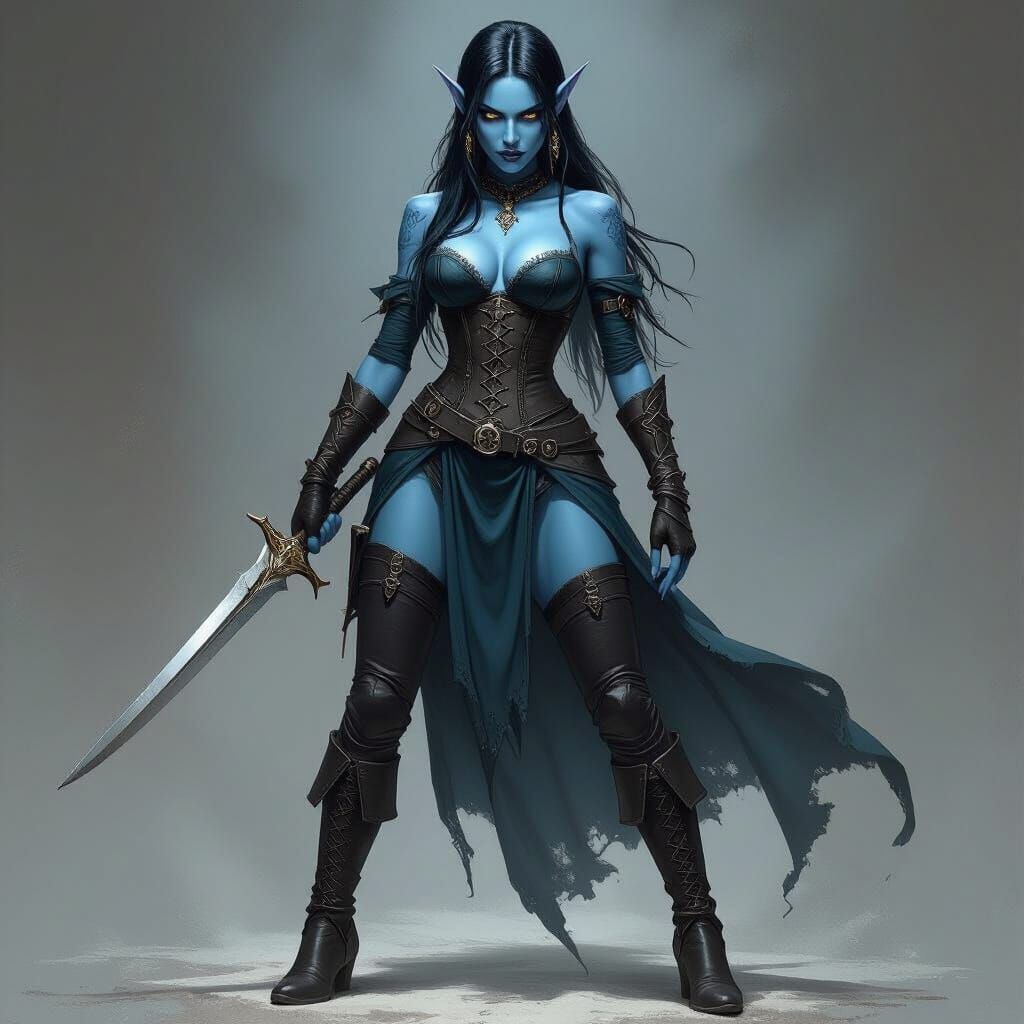 Dark Elf Warrior with Dagger, Realistic Fantasy Art