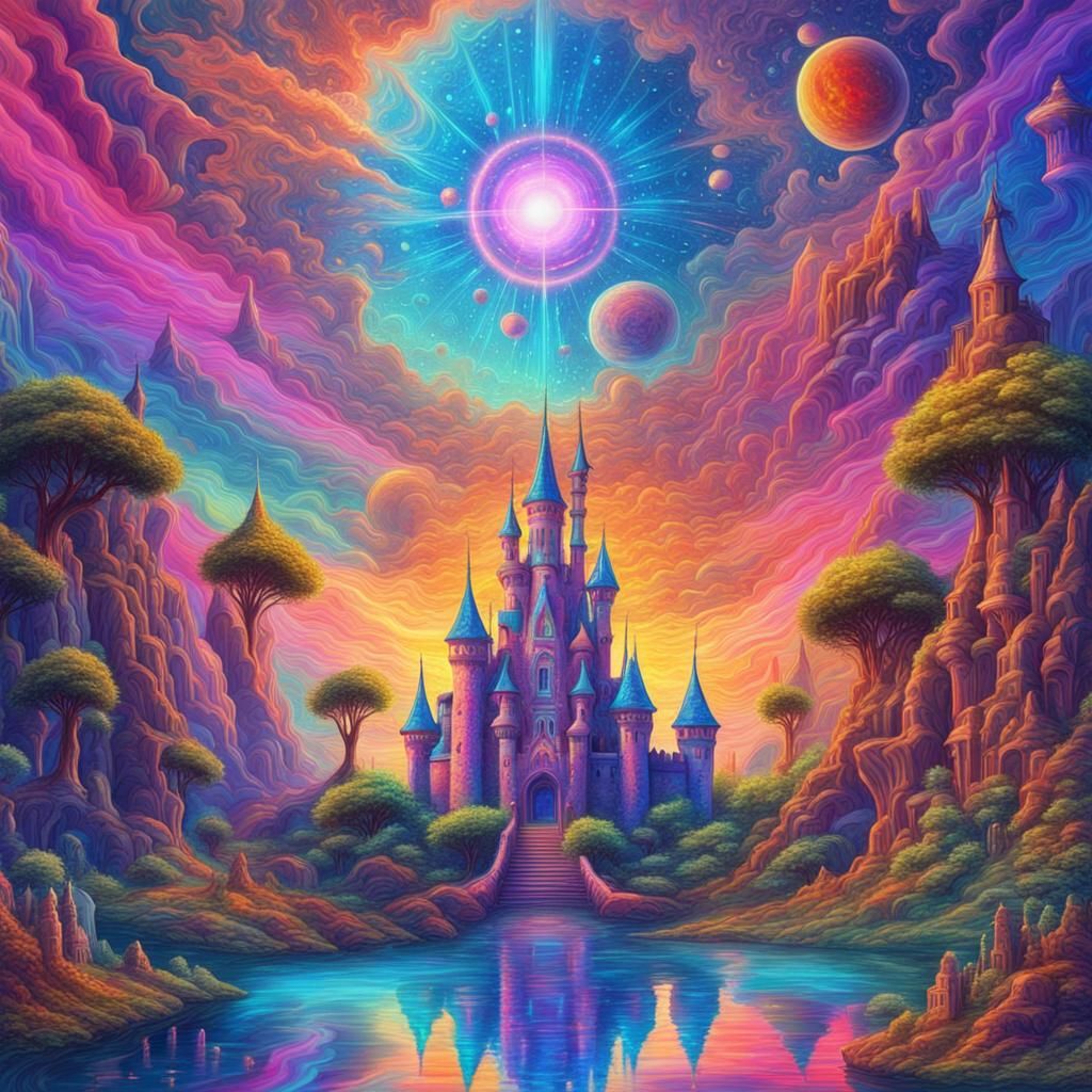 Psychedelic Fantasy Castle in Astral Illustration Style