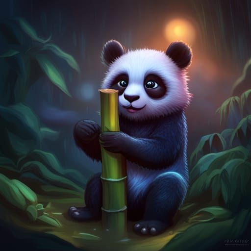Panda Cub in Rain: Digital Fantasy Art