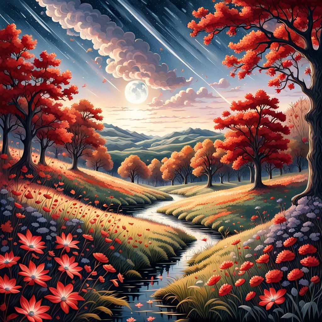 Gothic Autumn Meadow in Watercolor Painting