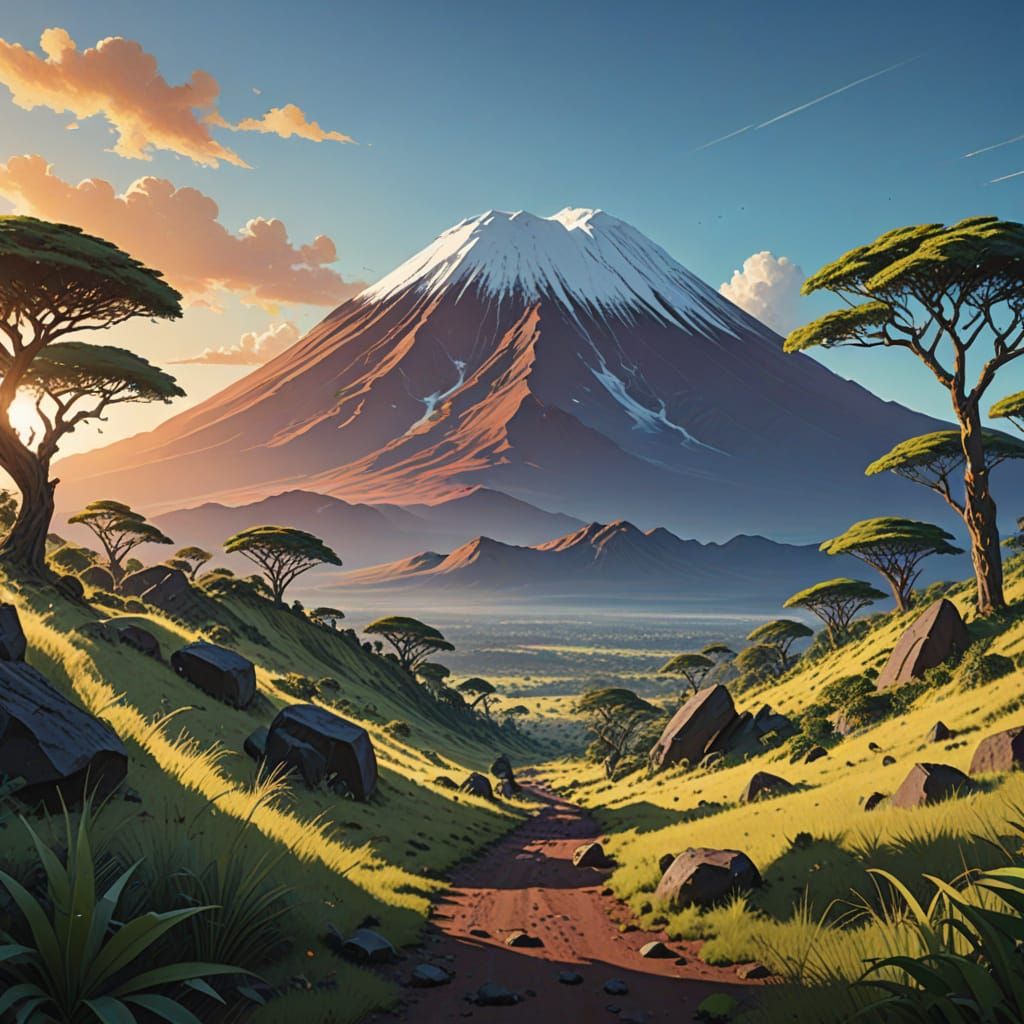 Majestic Kilimanjaro Sunrise in 3D Anime Style