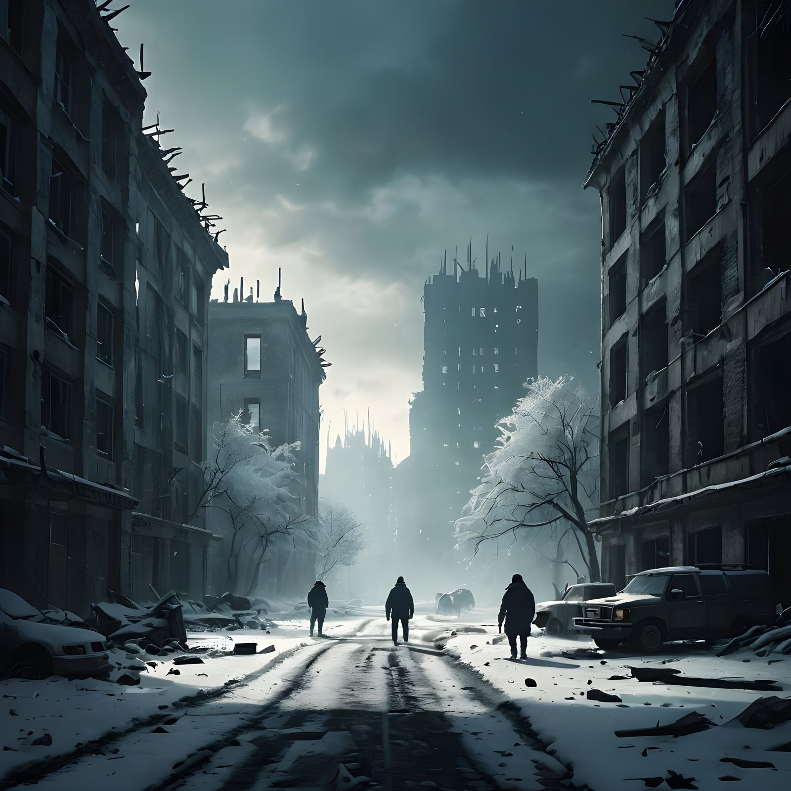 Post-Apocalyptic Winter Landscapes with Nature Reclaiming Ru...
