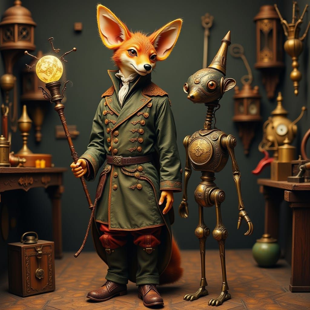 Steampunk Fox Soldier in Claymation Style