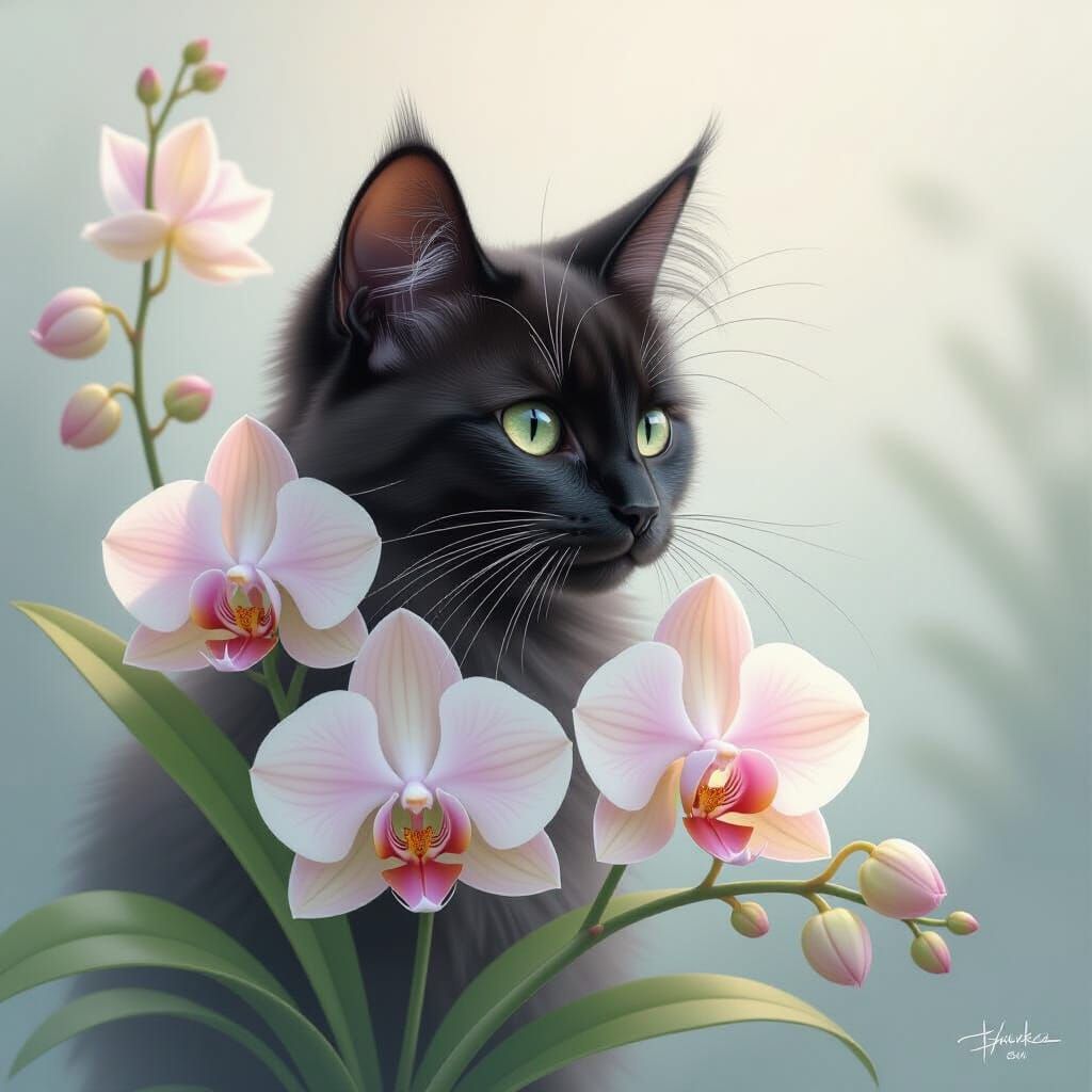 Ethereal Feline Orchid in a Dreamy Realm