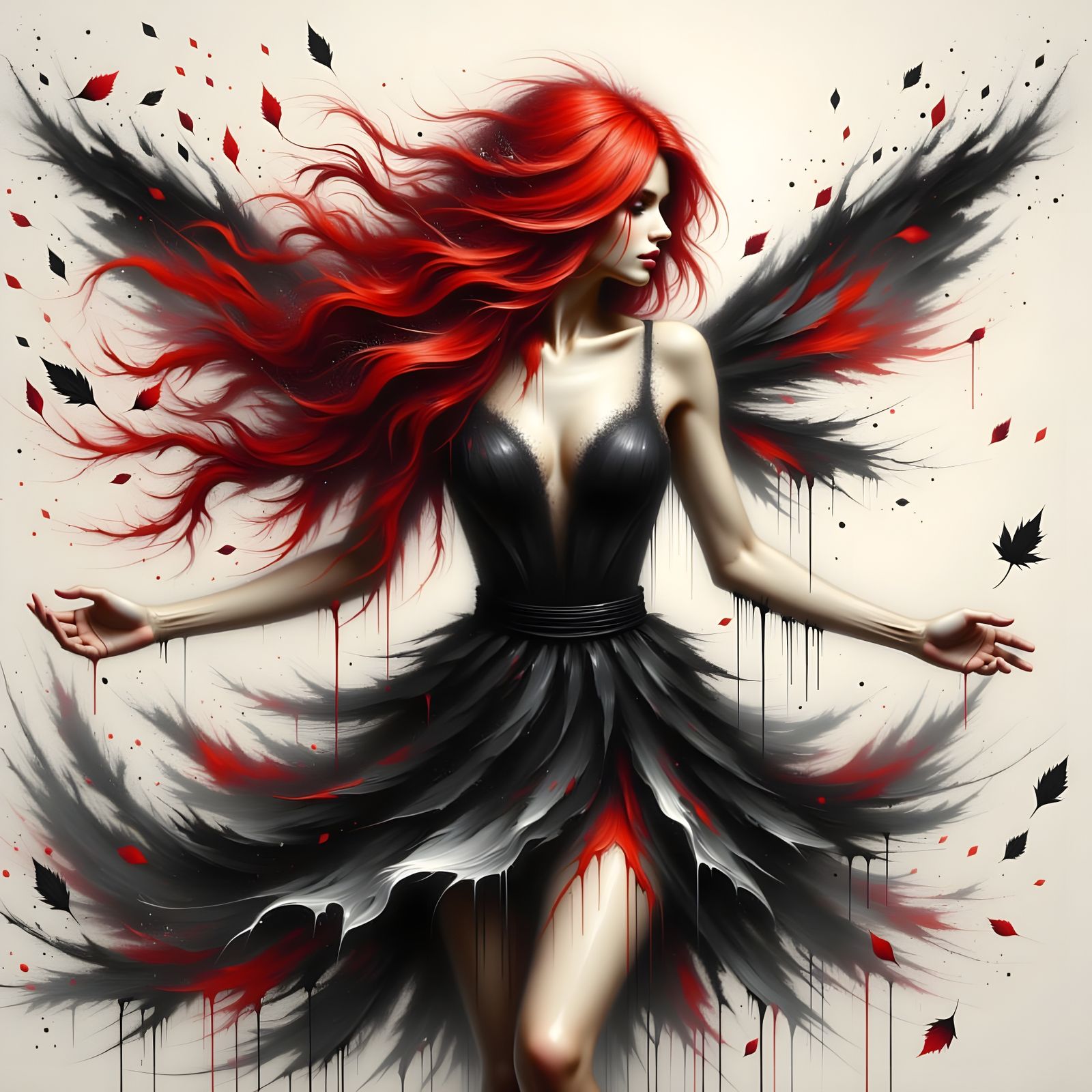 Dramatic Fairy Casts Wind Spell as Watercolor Painting