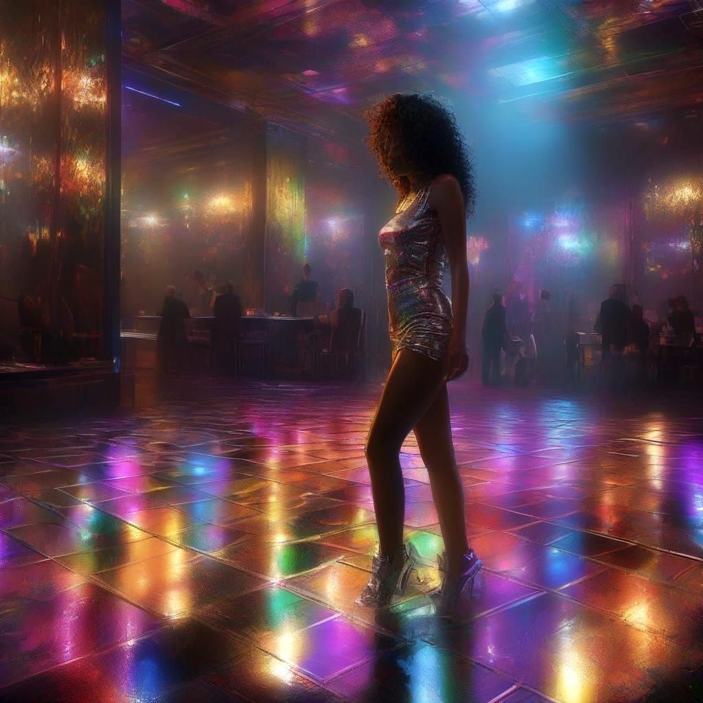 Surreal Disco Scene in Vibrant Colors and Textured Speed Pai...