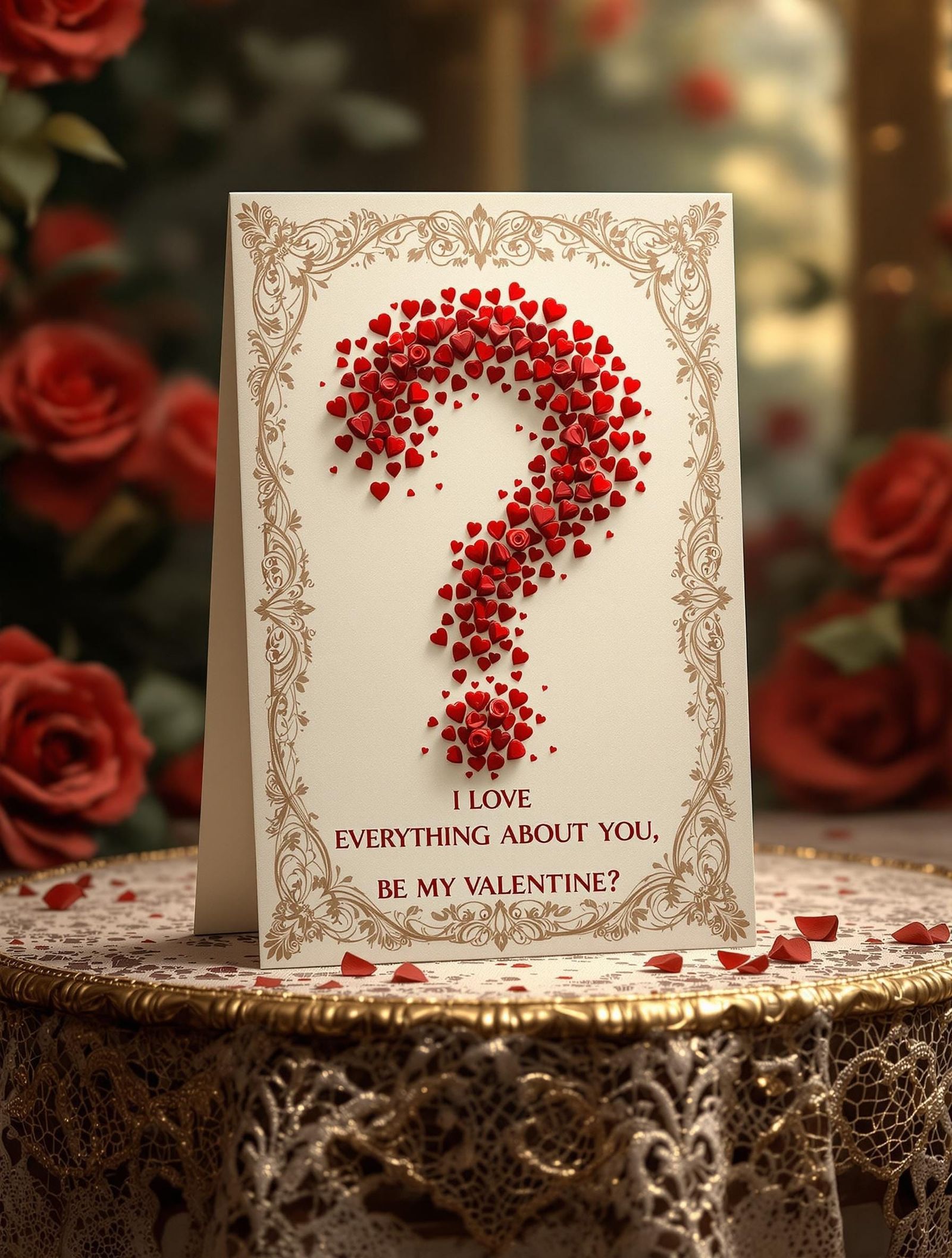 Romantic Valentine's Card in Dreamlike Red Rose Landscape