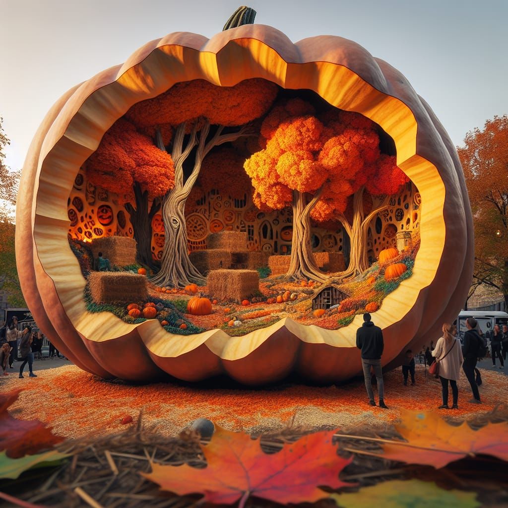Autumn Landscape Inside a Giant Pumpkin