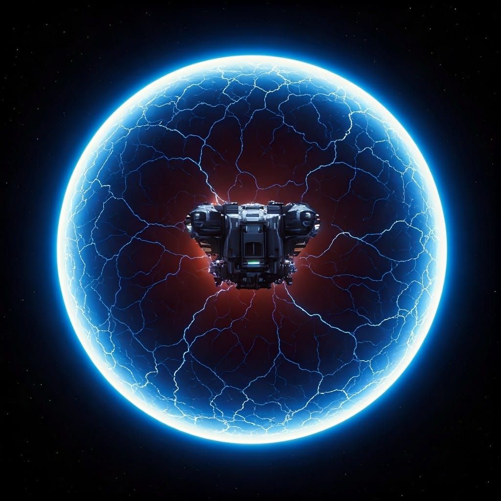 Surreal Spacecraft Protected by Vibrant Energy Barrier
