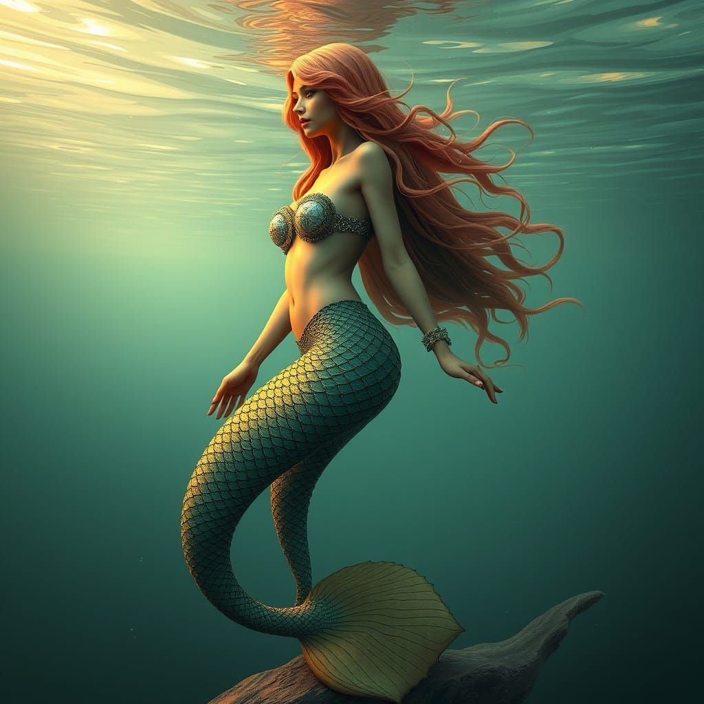 Sensual Half-Human, Half-Mermaid Goddess