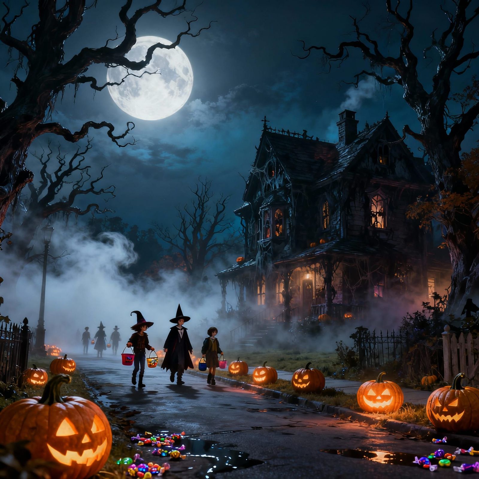 Haunted Halloween Night on Suburban Street