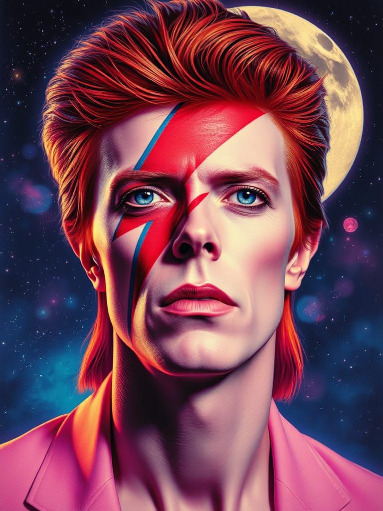 David Bowie in a Dreamlike Celestial Setting