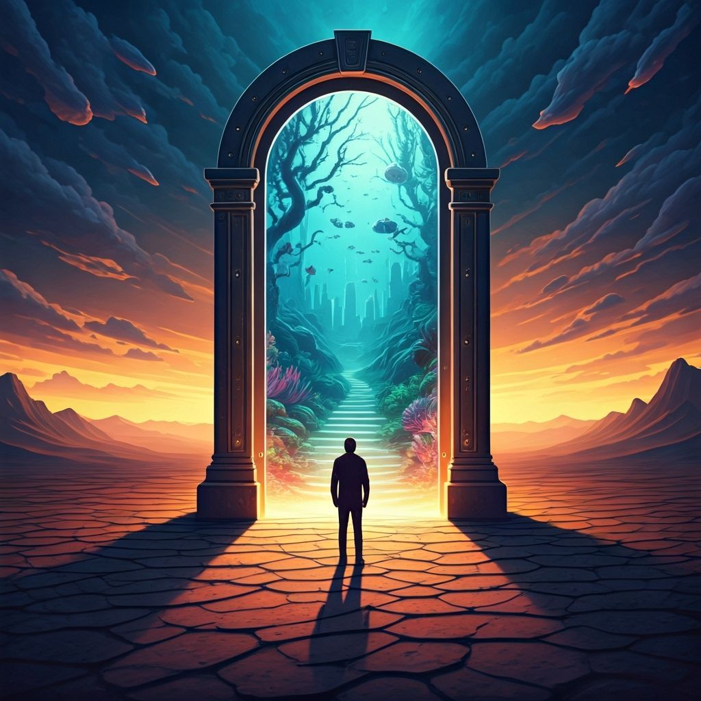Magical Gate Between Worlds in Barren Desert