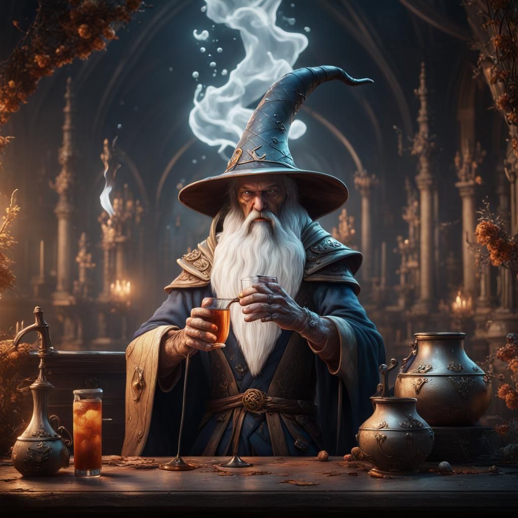 Fantastical Wizard's Risky Drink: Digital Matte Painting