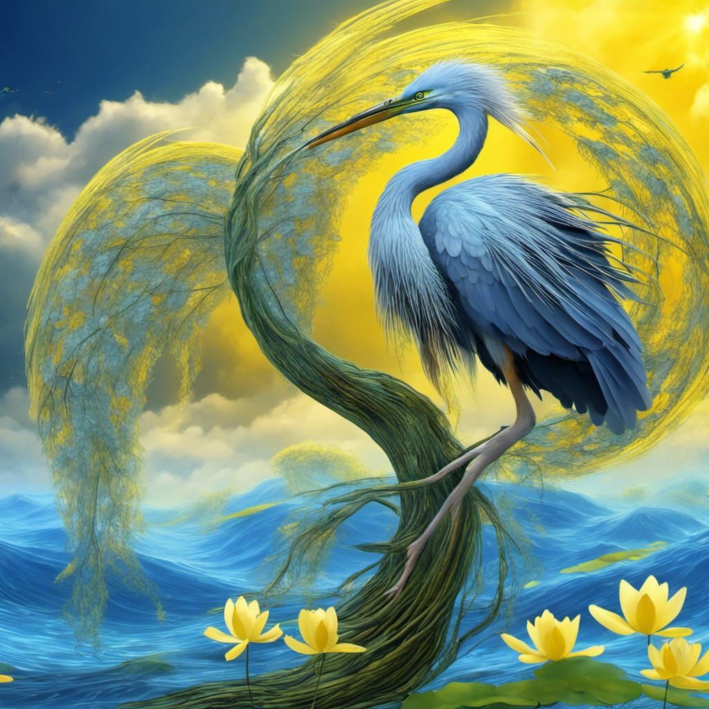 Blue Herons in Fantasy Fractal Wonderland
