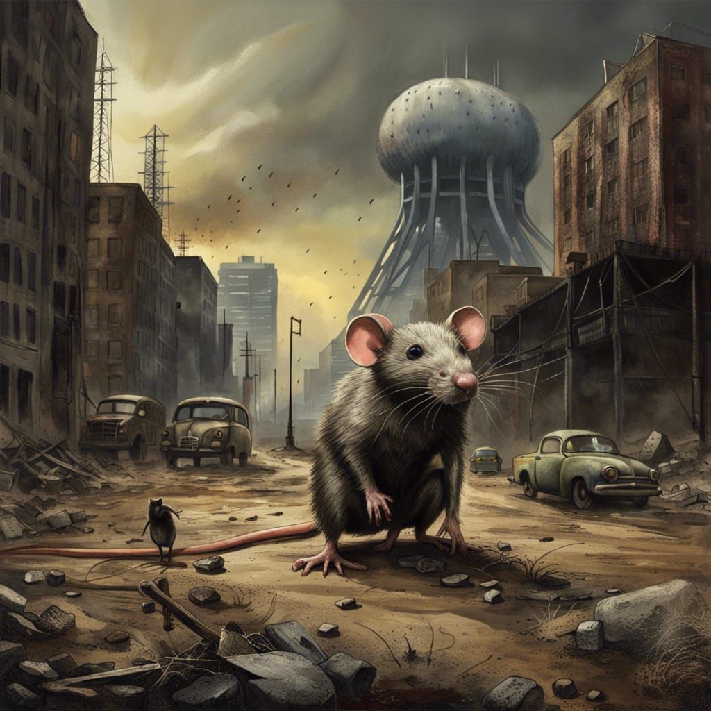 Giant Rat in Post-Apocalyptic Cityscape