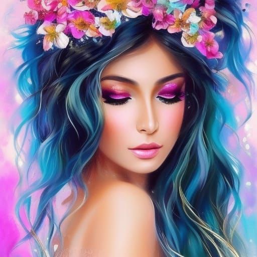 Anime Portrait of Greek Goddess with Flowing Hair