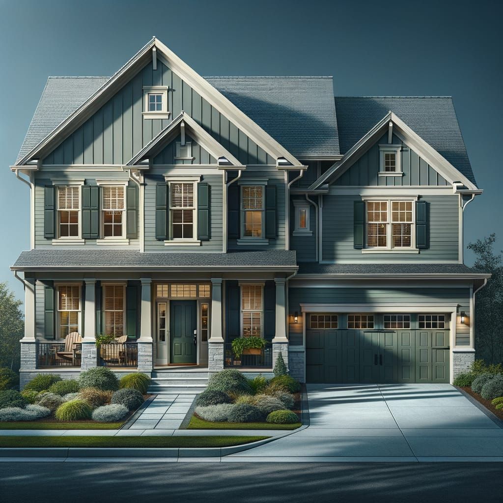 Pewter Green Suburban House with Columned Porch