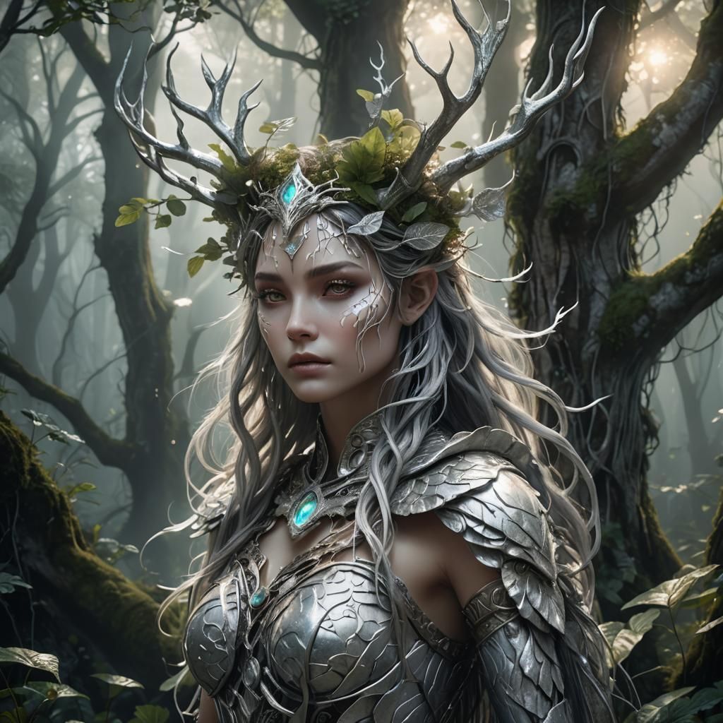 Silver Forest Spirit Portrait in 3D Anime Art