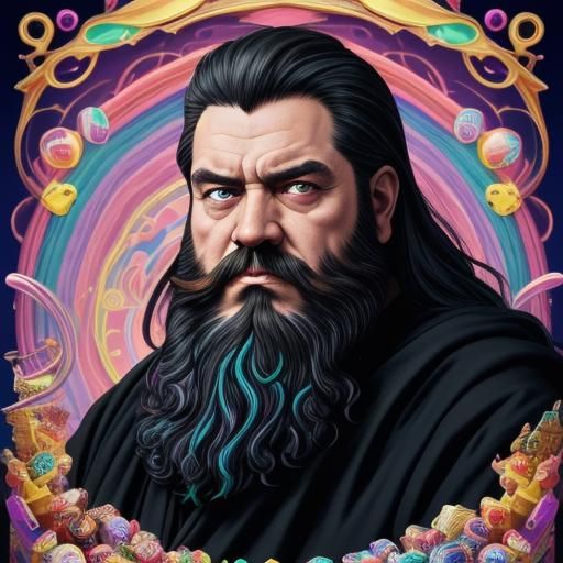 Candy God with Spreading Beard: Hyperrealistic Digital Art